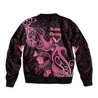 Breast Cancer Awareness Sleeve Zip Bomber Jacket Ribbon Polynesian Pattern Black Version LT05 - Polynesian Pride