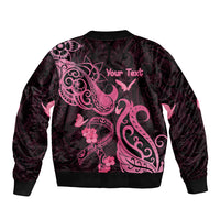 Personalized Breast Cancer Awareness Bomber Jacket Ribbon Polynesian Pattern Black Version LT05 - Polynesian Pride