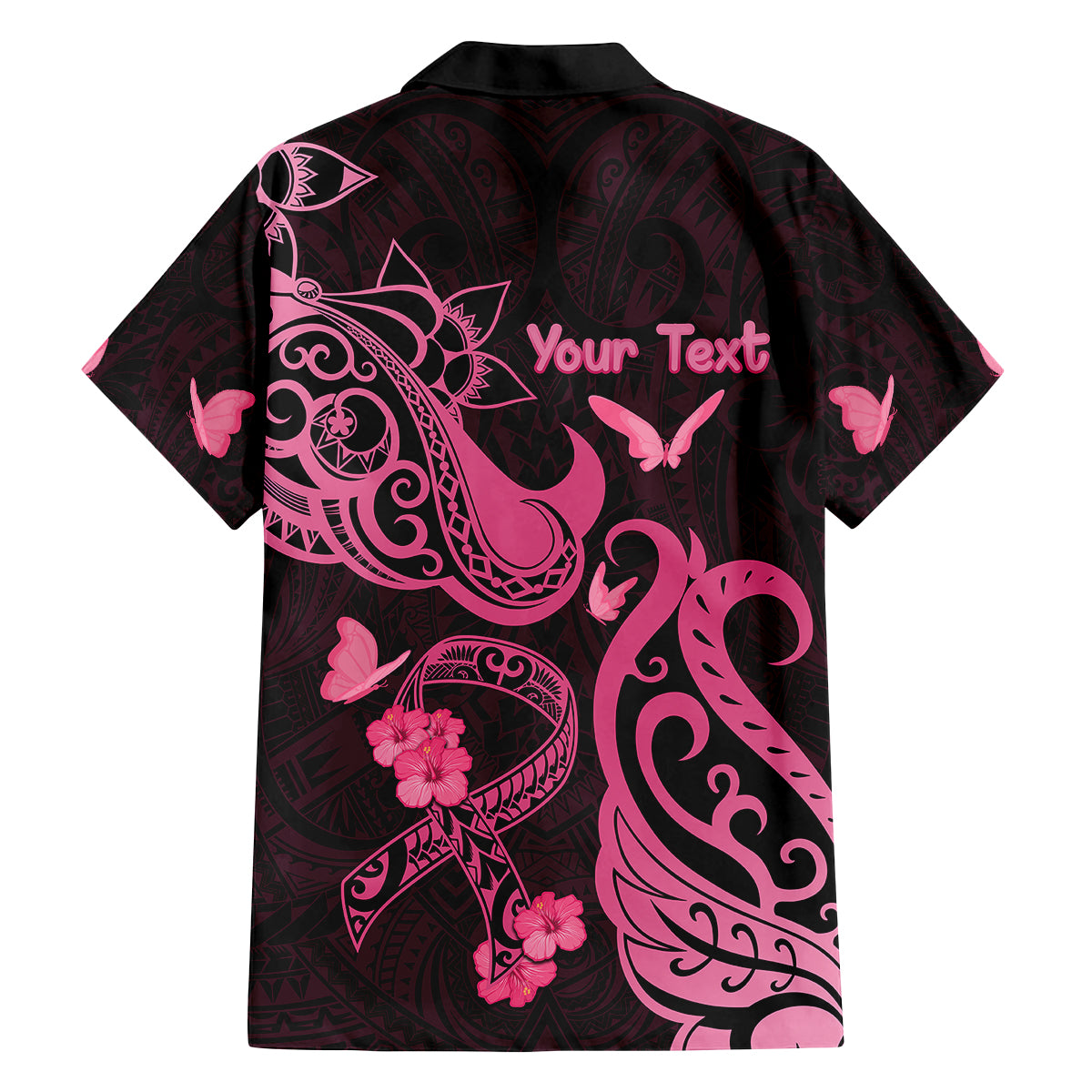 Personalized Breast Cancer Awareness Family Matching Short Sleeve Bodycon Dress and Hawaiian Shirt Ribbon Polynesian Pattern Black Version LT05 - Polynesian Pride