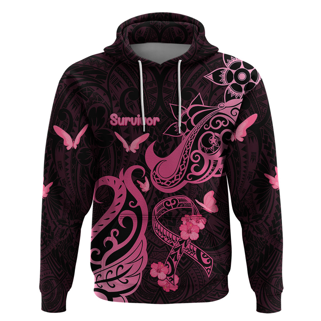 Personalized Breast Cancer Awareness Hoodie Ribbon Polynesian Pattern Black Version LT05 Black - Polynesian Pride