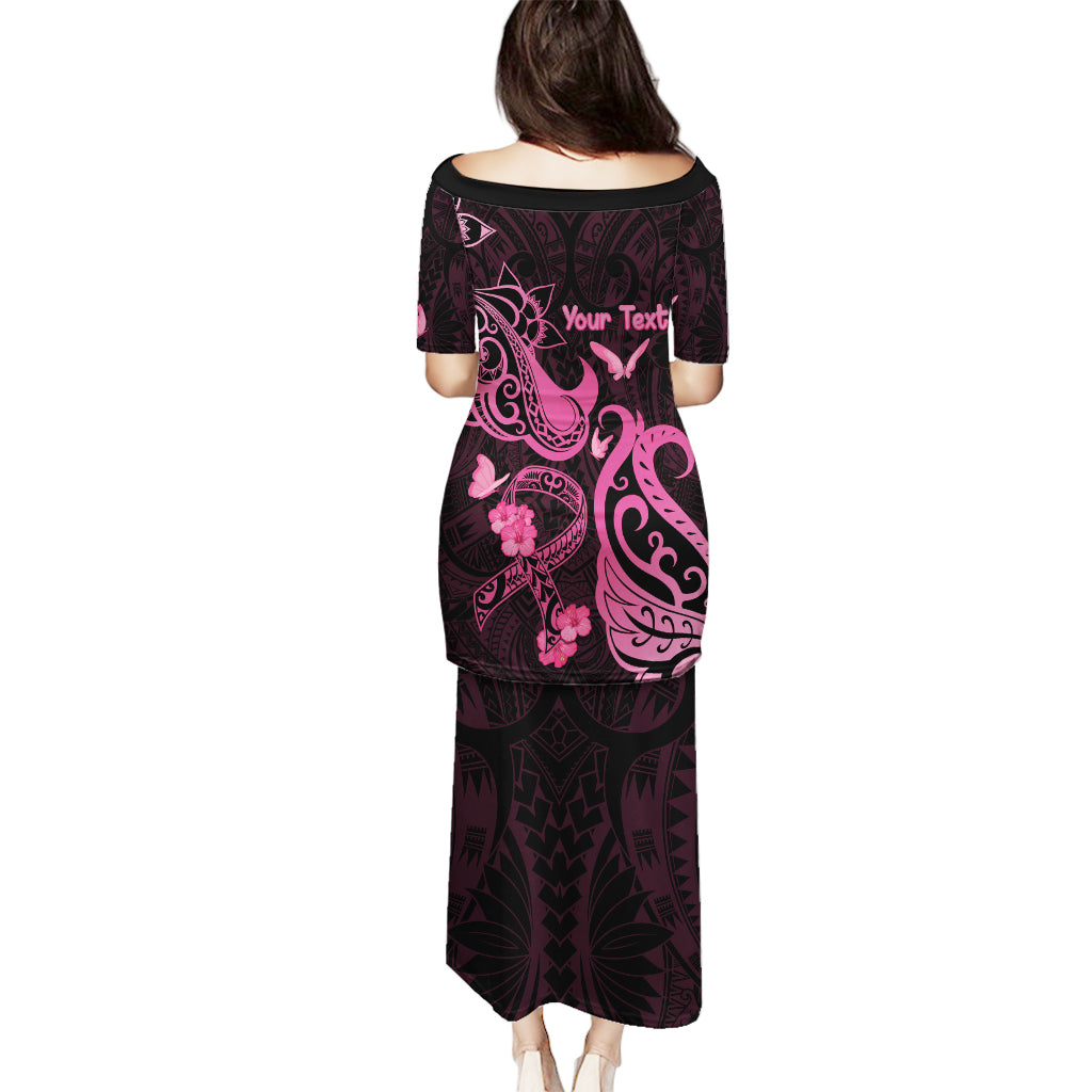 Personalized Breast Cancer Awareness Puletasi Ribbon Polynesian Pattern Black Version LT05 - Polynesian Pride