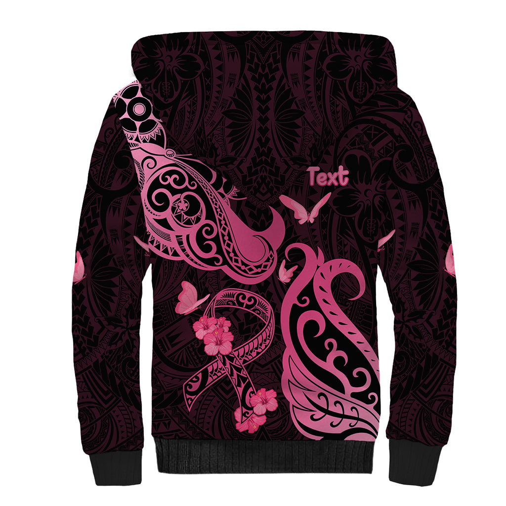 Personalized Breast Cancer Awareness Sherpa Hoodie Ribbon Polynesian Pattern Black Version LT05 - Polynesian Pride