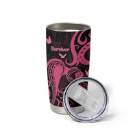 Personalised Breast Cancer Awareness Tumbler Cup Ribbon Polynesian Pattern Black Version