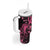 Personalised Breast Cancer Awareness Tumbler With Handle Ribbon Polynesian Pattern Black Version