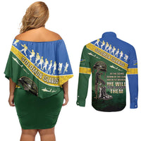 Solomon Islands Remembrance Day Couples Matching Off Shoulder Short Dress and Long Sleeve Button Shirt Lest We Forget