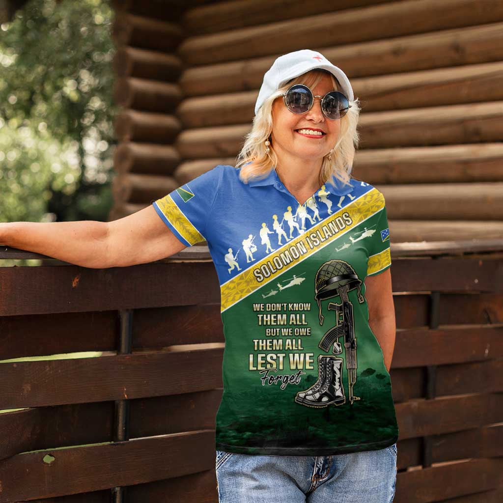 Solomon Islands Remembrance Day Women Polo Shirt Lest We Forget