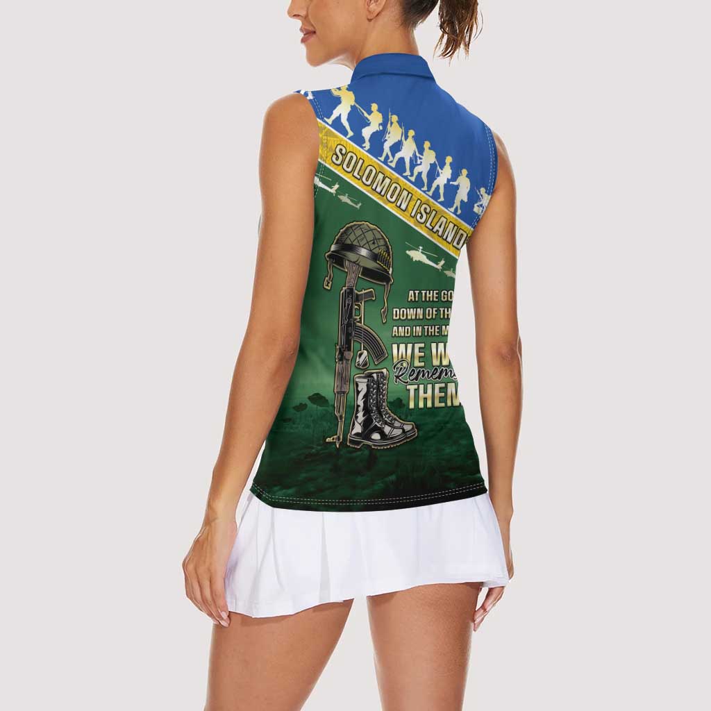 Solomon Islands Remembrance Day Women Sleeveless Polo Shirt Lest We Forget