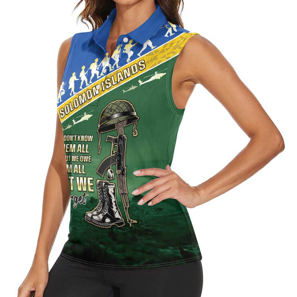 Solomon Islands Remembrance Day Women Sleeveless Polo Shirt Lest We Forget