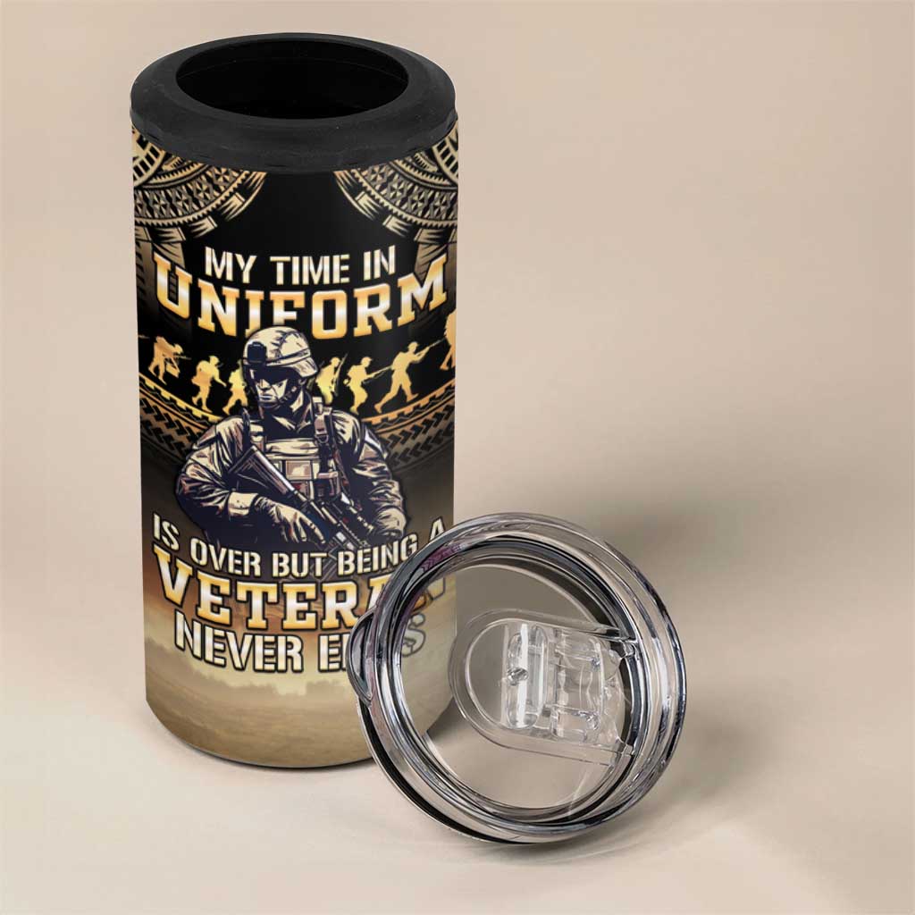 Polynesia Veterans Day 4 in 1 Can Cooler Tumbler Thank You Veterans Polynesian Pattern