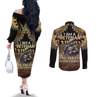 Polynesia Veterans Day Couples Matching Off The Shoulder Long Sleeve Dress and Long Sleeve Button Shirt Thank You Veterans Polynesian Pattern LT05 - Polynesian Pride