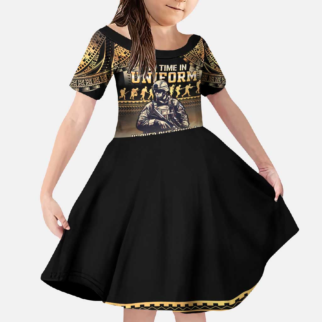 Polynesia Veterans Day Family Matching Long Sleeve Bodycon Dress and Hawaiian Shirt Thank You Veterans Polynesian Pattern LT05 Daughter's Dress Gold - Polynesian Pride