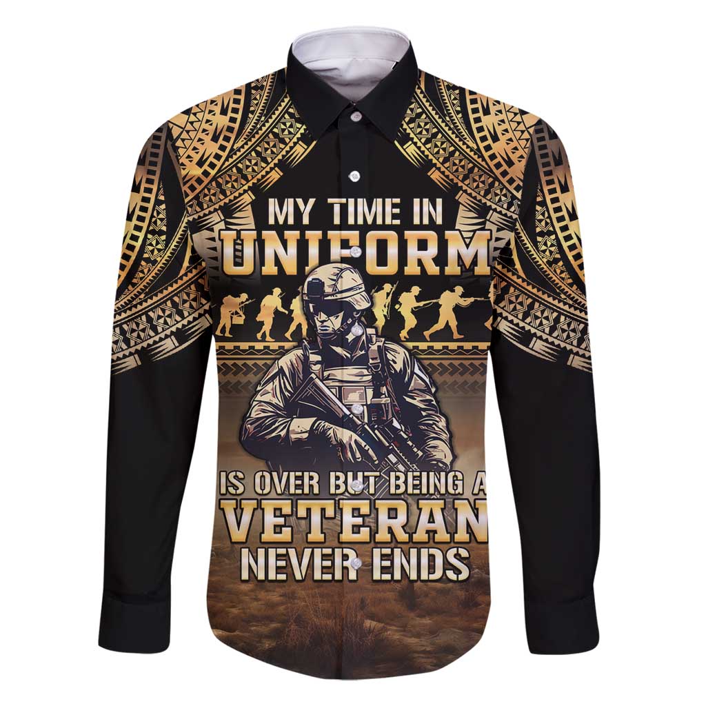 Polynesia Veterans Day Family Matching Long Sleeve Bodycon Dress and Hawaiian Shirt Thank You Veterans Polynesian Pattern LT05 Dad's Shirt - Long Sleeve Gold - Polynesian Pride