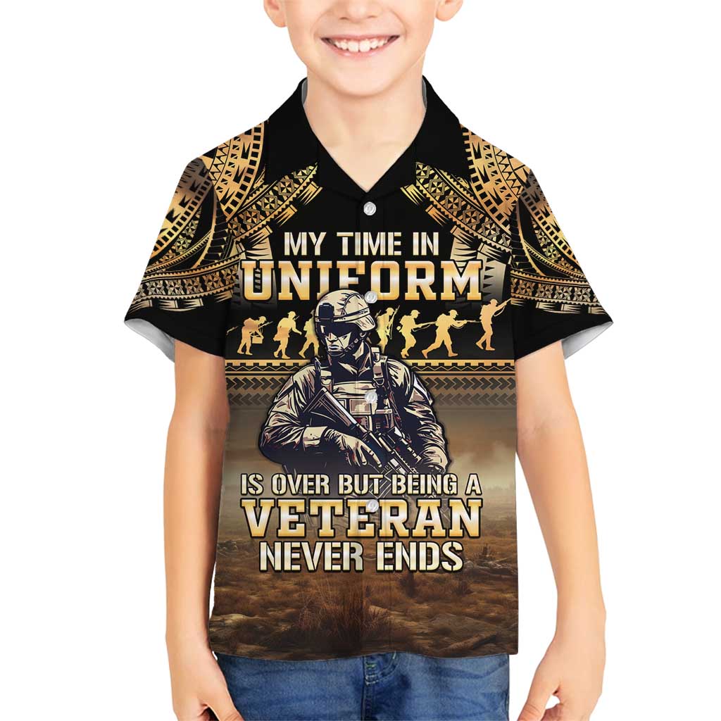 Polynesia Veterans Day Family Matching Long Sleeve Bodycon Dress and Hawaiian Shirt Thank You Veterans Polynesian Pattern LT05 Son's Shirt Gold - Polynesian Pride