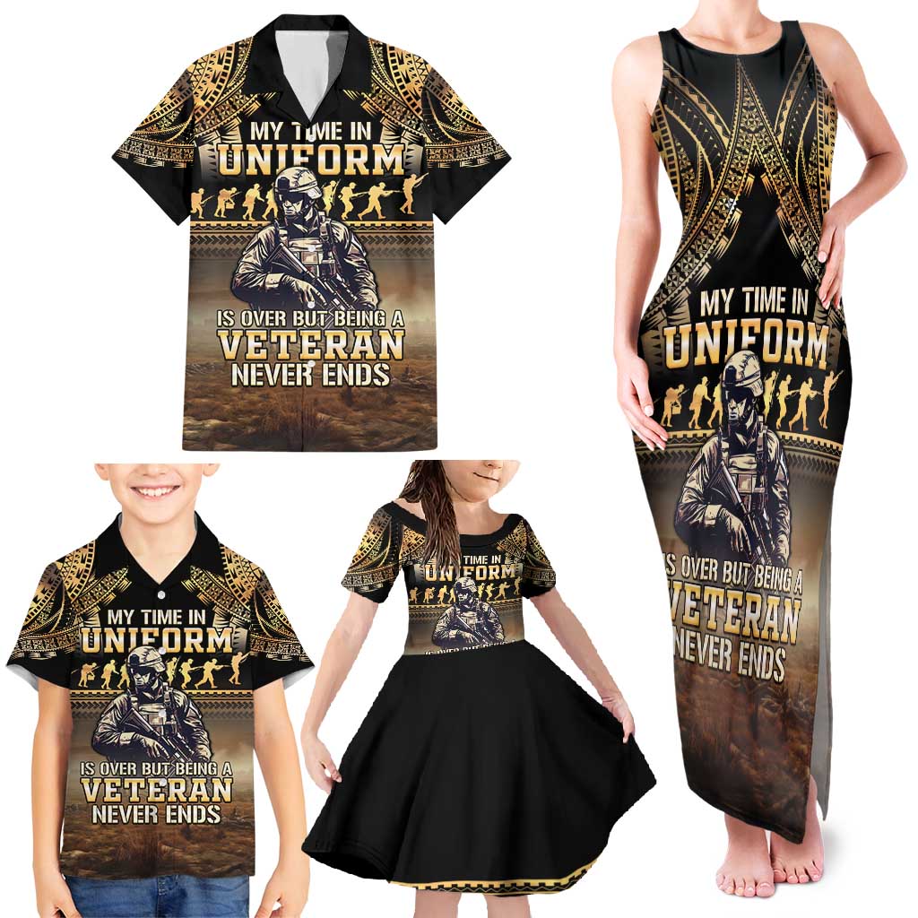 Polynesia Veterans Day Family Matching Tank Maxi Dress and Hawaiian Shirt Thank You Veterans Polynesian Pattern