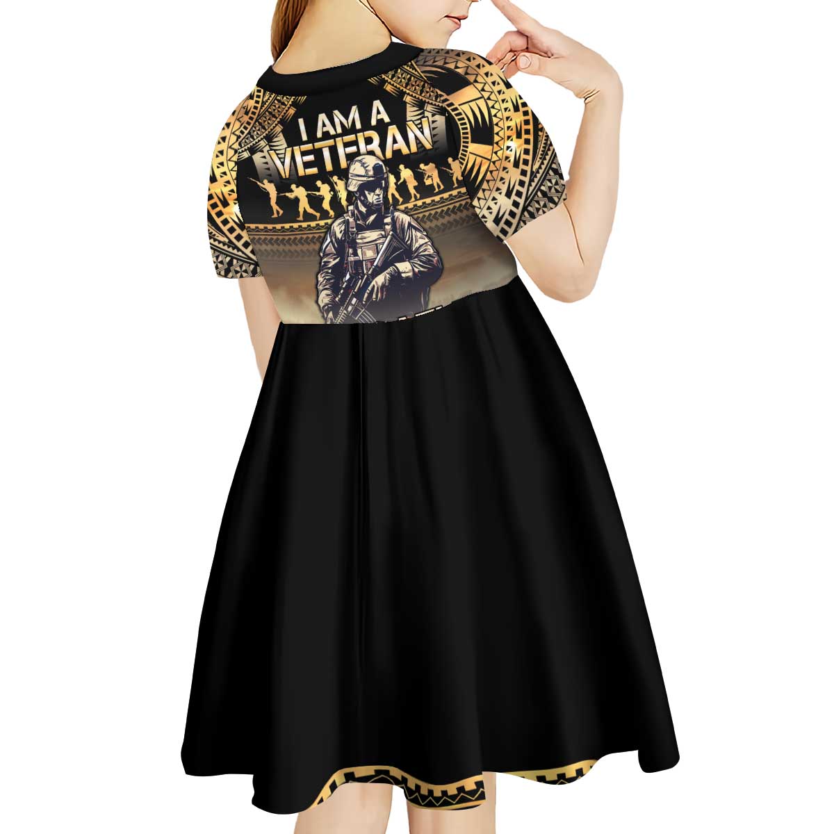 Polynesia Veterans Day Kid Short Sleeve Dress Thank You Veterans Polynesian Pattern
