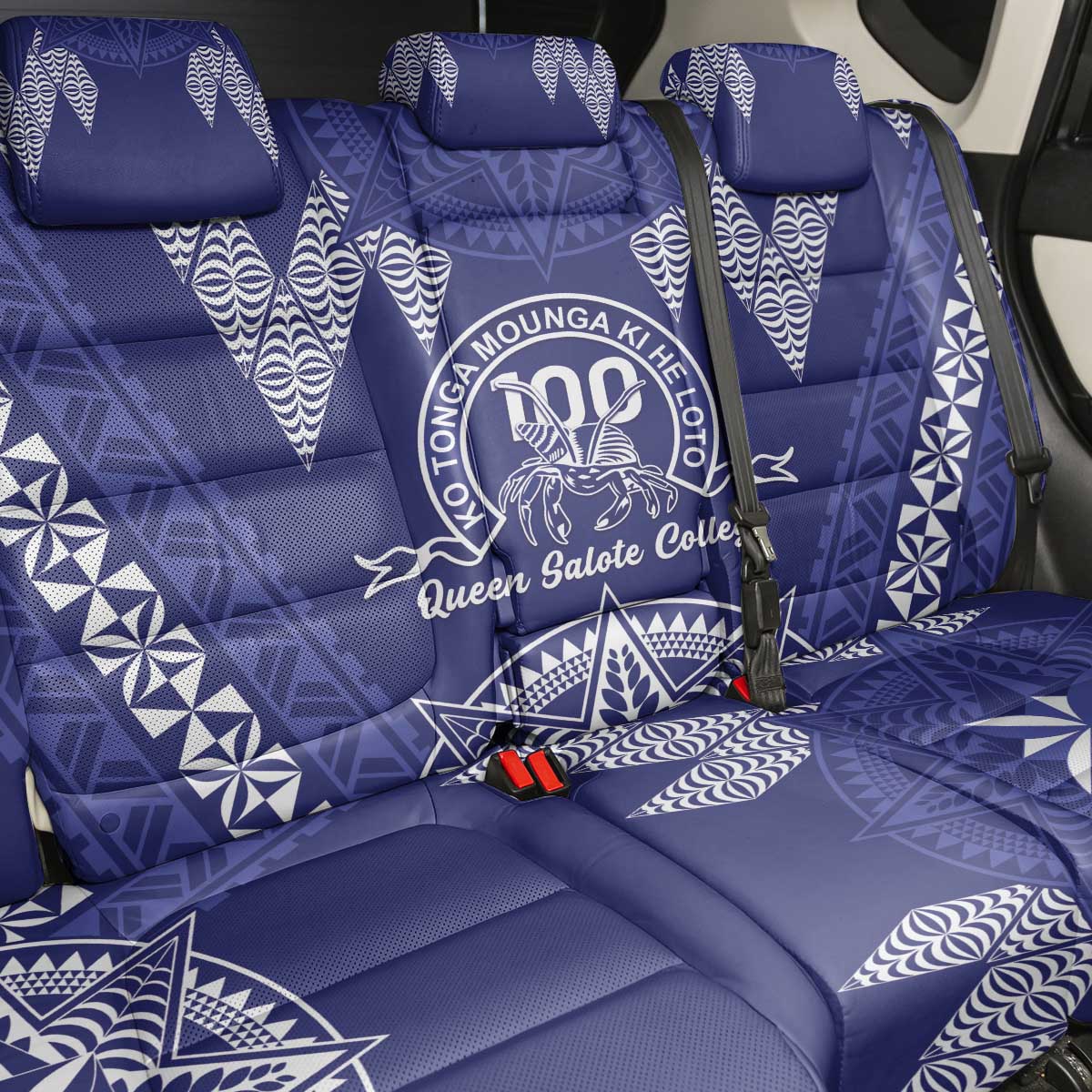 Queen Salote College Centenary Back Car Seat Cover Tongan Kupesi Pattern - Polynesian Pride