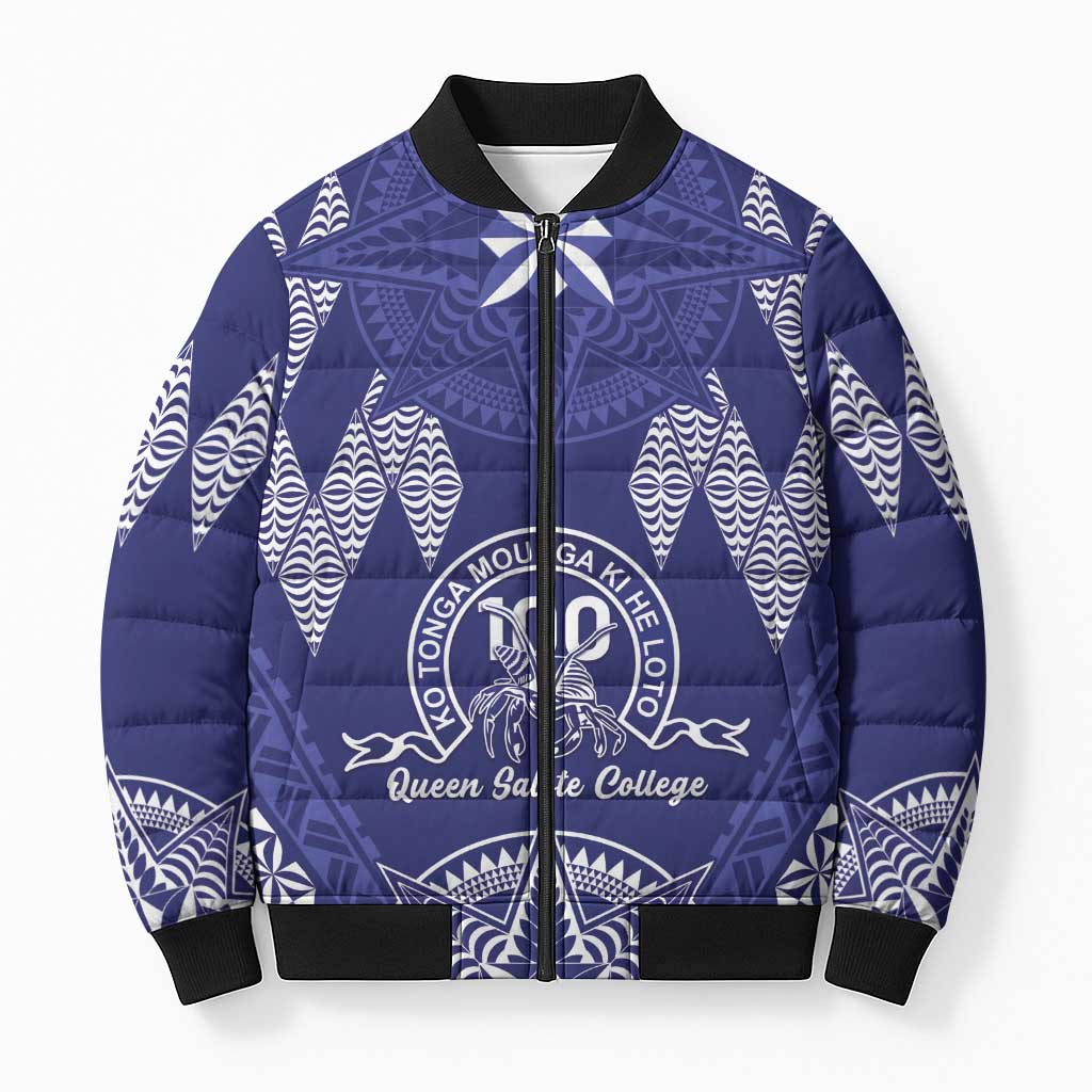 Personalised Queen Salote College Centenary Bomber Puffer Jacket Tongan Kupesi Pattern - Polynesian Pride