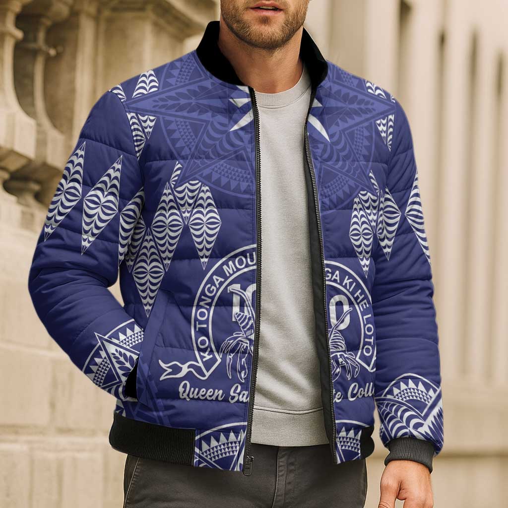 Personalised Queen Salote College Centenary Bomber Puffer Jacket Tongan Kupesi Pattern - Polynesian Pride