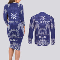 Personalised Queen Salote College Centenary Couples Matching Long Sleeve Bodycon Dress and Long Sleeve Button Shirt Tongan Kupesi Pattern - Polynesian Pride