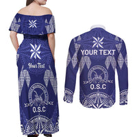 Personalised Queen Salote College Centenary Couples Matching Off Shoulder Maxi Dress and Long Sleeve Button Shirt Tongan Kupesi Pattern - Polynesian Pride