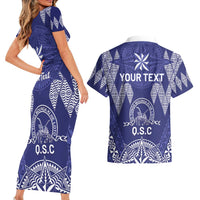 Personalised Queen Salote College Centenary Couples Matching Short Sleeve Bodycon Dress and Hawaiian Shirt Tongan Kupesi Pattern - Polynesian Pride