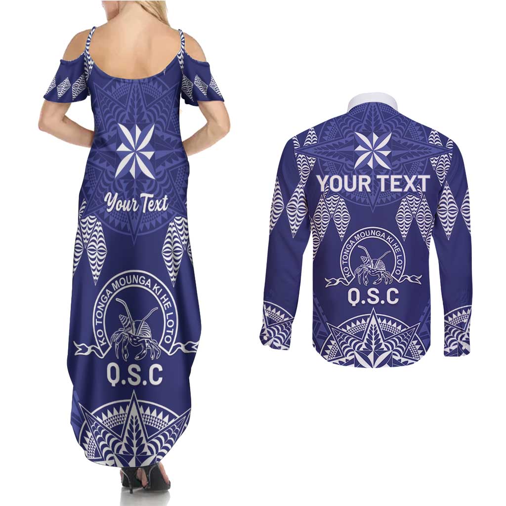 Personalised Queen Salote College Centenary Couples Matching Summer Maxi Dress and Long Sleeve Button Shirt Tongan Kupesi Pattern - Polynesian Pride