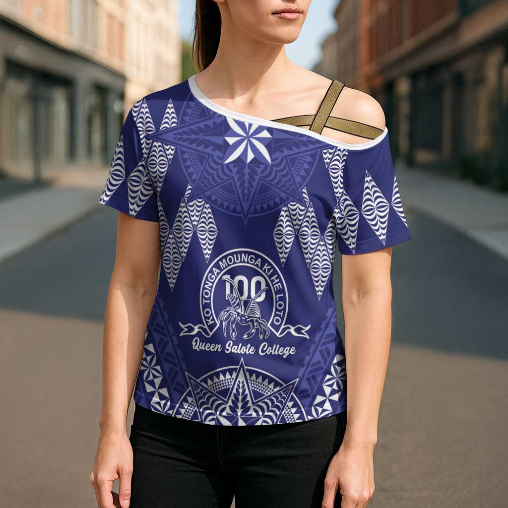 Personalised Queen Salote College Centenary Cross Shoulder Shirt Tongan Kupesi Pattern - Polynesian Pride