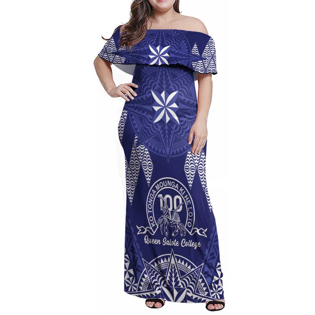 Personalised Queen Salote College Centenary Family Matching Off Shoulder Maxi Dress and Hawaiian Shirt Tongan Kupesi Pattern - Polynesian Pride