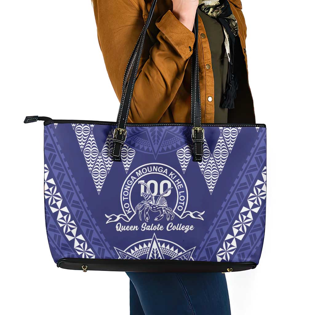 Queen Salote College Centenary Leather Tote Bag Tongan Kupesi Pattern - Polynesian Pride
