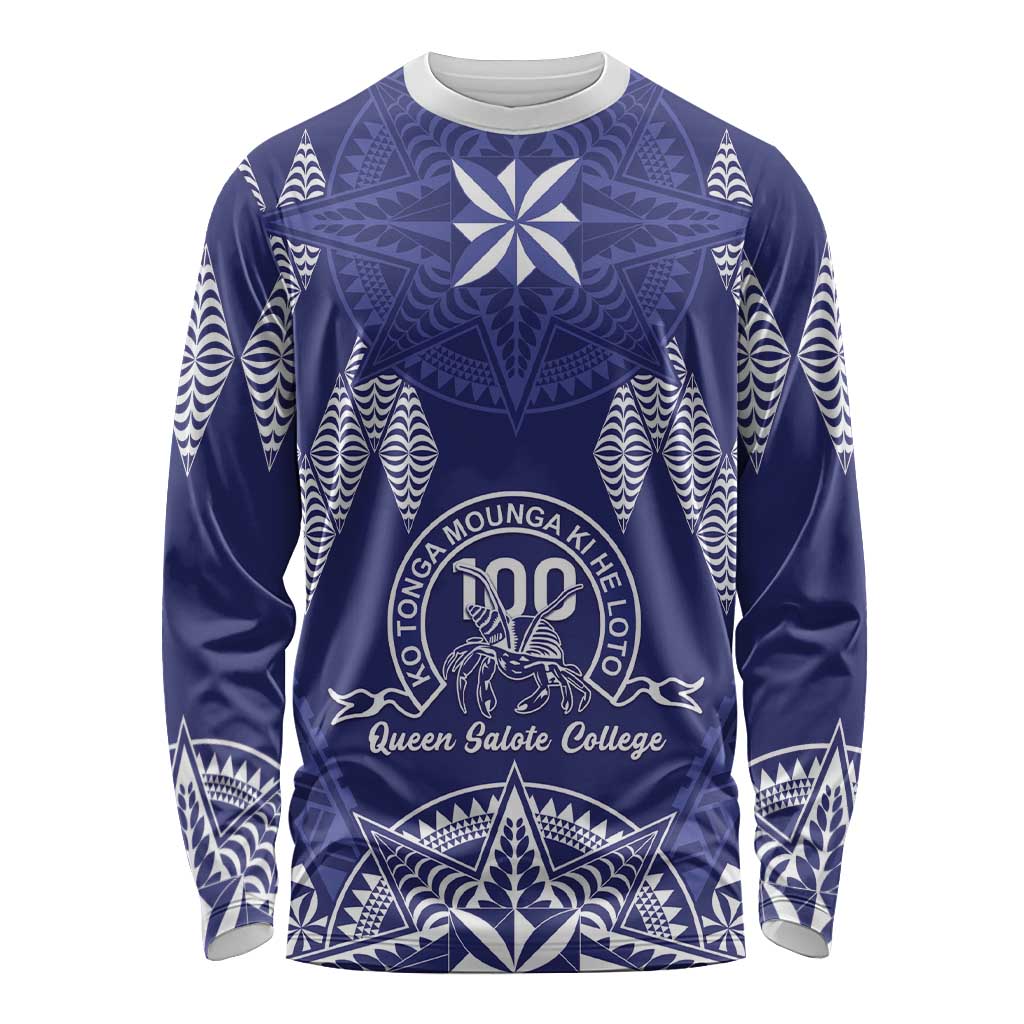 Personalised Queen Salote College Centenary Long Sleeve Shirt Tongan Kupesi Pattern - Polynesian Pride