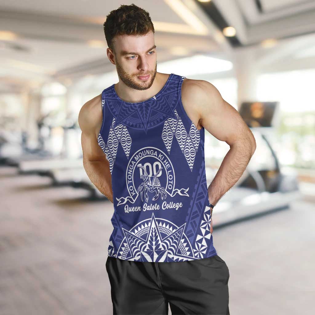 Personalised Queen Salote College Centenary Men Tank Top Tongan Kupesi Pattern - Polynesian Pride