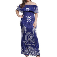 Personalised Queen Salote College Centenary Off Shoulder Maxi Dress Tongan Kupesi Pattern - Polynesian Pride