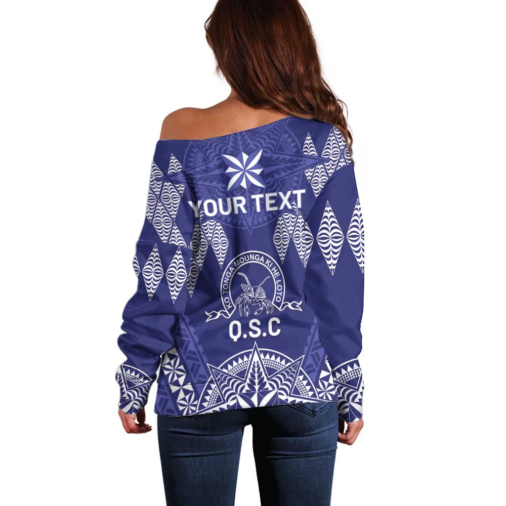 Personalised Queen Salote College Centenary Off Shoulder Sweater Tongan Kupesi Pattern - Polynesian Pride