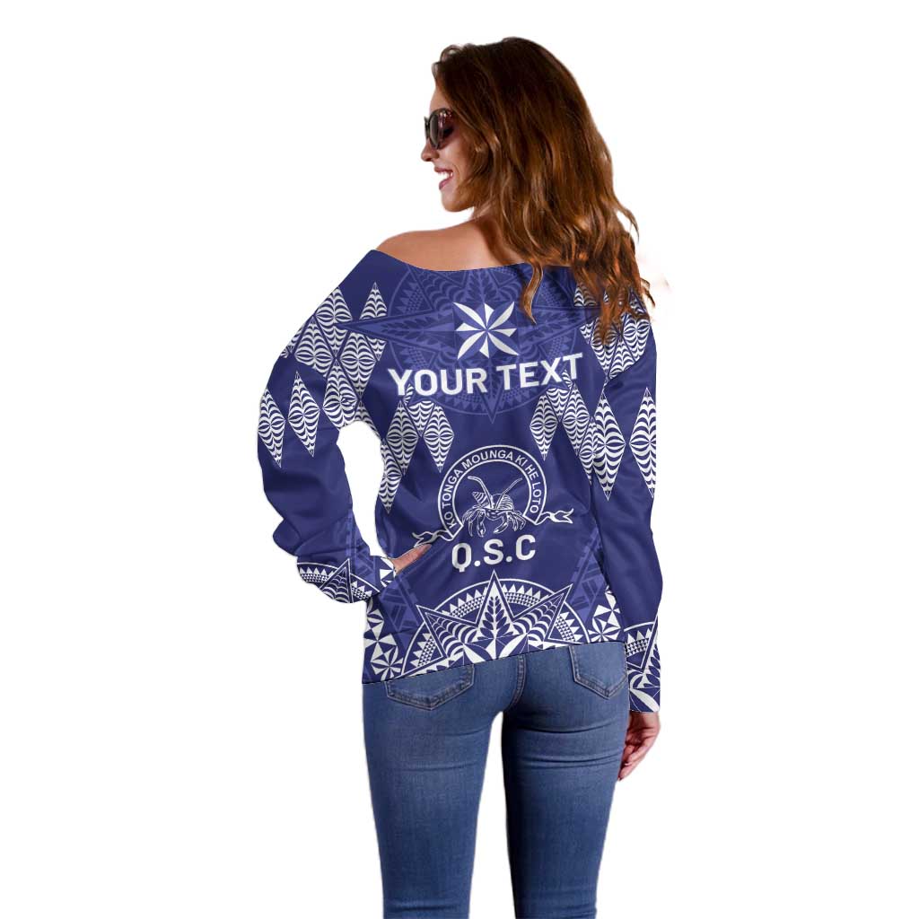 Personalised Queen Salote College Centenary Off Shoulder Sweater Tongan Kupesi Pattern - Polynesian Pride