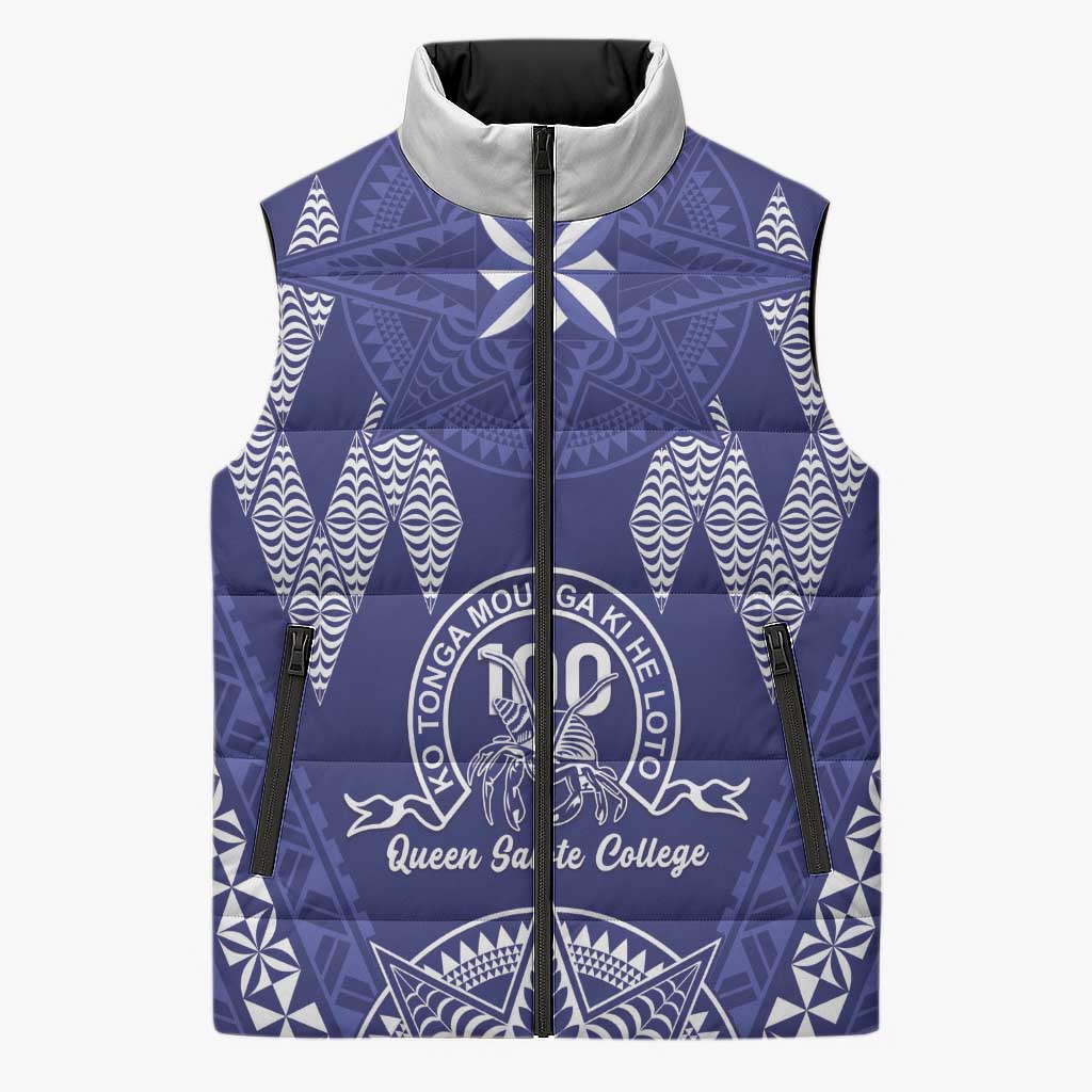 Personalised Queen Salote College Centenary Sleeveless Puffer Jacket Tongan Kupesi Pattern - Polynesian Pride