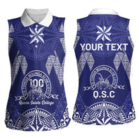 Personalised Queen Salote College Centenary Women Sleeveless Polo Shirt Tongan Kupesi Pattern - Polynesian Pride