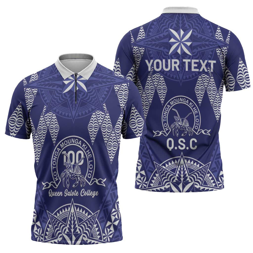 Personalised Queen Salote College Centenary Zipper Polo Shirt Tongan Kupesi Pattern - Polynesian Pride