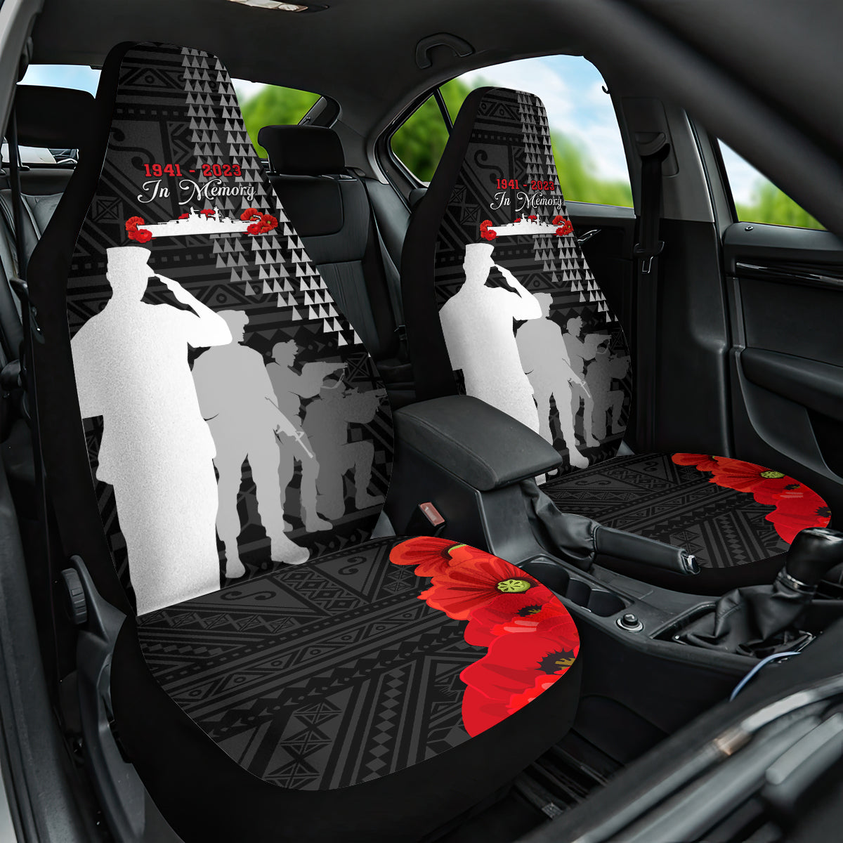 Pearl Harbor Remembrance Day Car Seat Cover USS Arizona In Memory With Polynesian Pattern LT05 One Size Black - Polynesian Pride