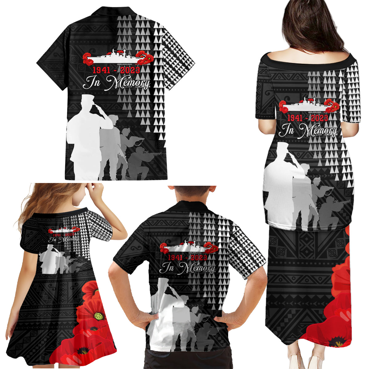Pearl Harbor Remembrance Day Family Matching Puletasi Dress and Hawaiian Shirt USS Arizona In Memory With Polynesian Pattern LT05 - Polynesian Pride