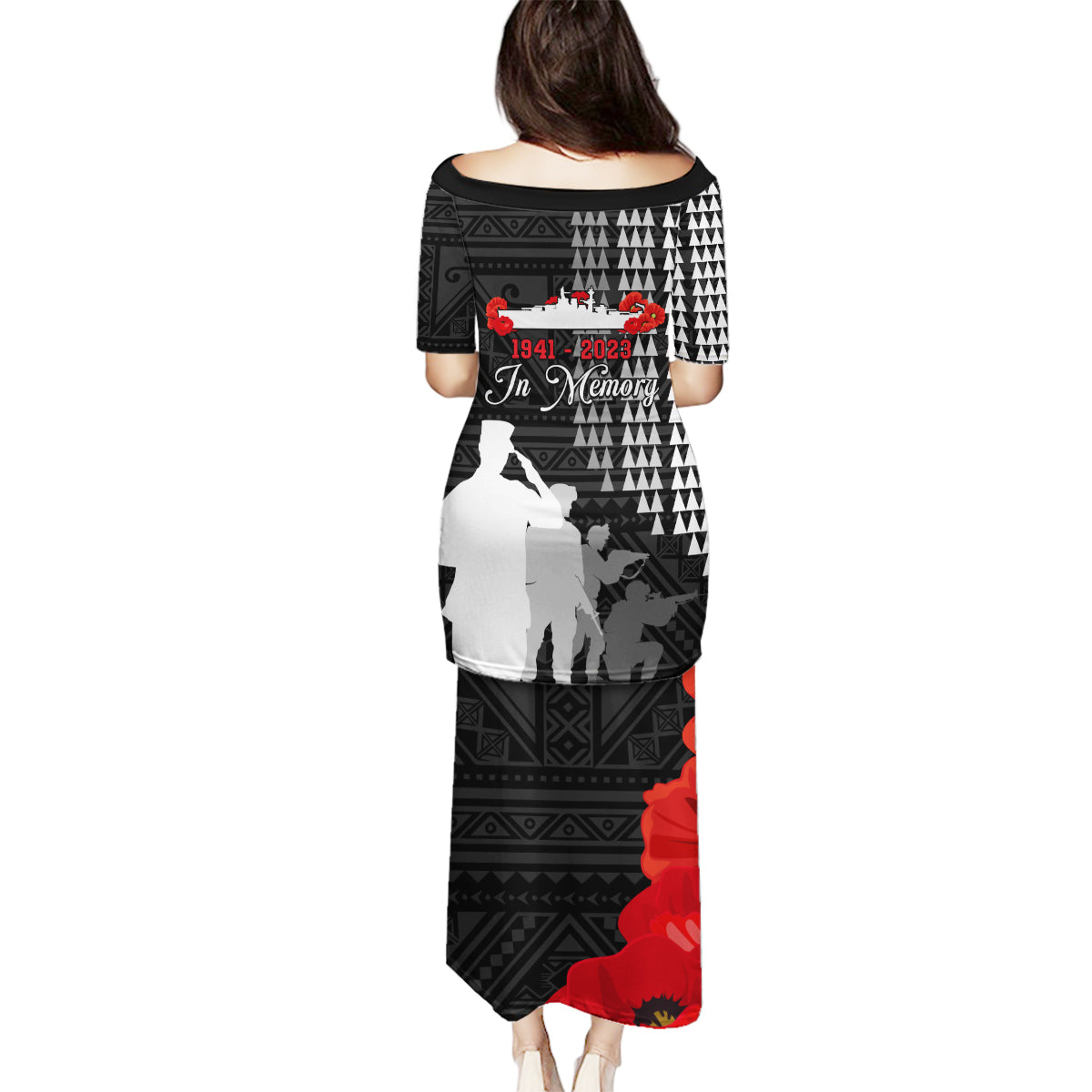 Pearl Harbor Remembrance Day Family Matching Puletasi Dress and Hawaiian Shirt USS Arizona In Memory With Polynesian Pattern LT05 - Polynesian Pride