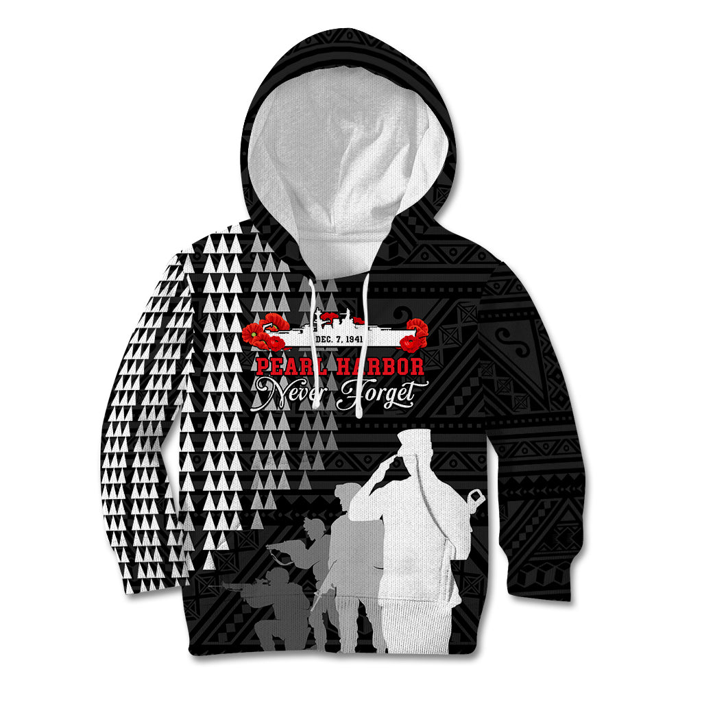 Pearl Harbor Remembrance Day Kid Hoodie USS Arizona In Memory With Polynesian Pattern LT05 Hoodie Black - Polynesian Pride