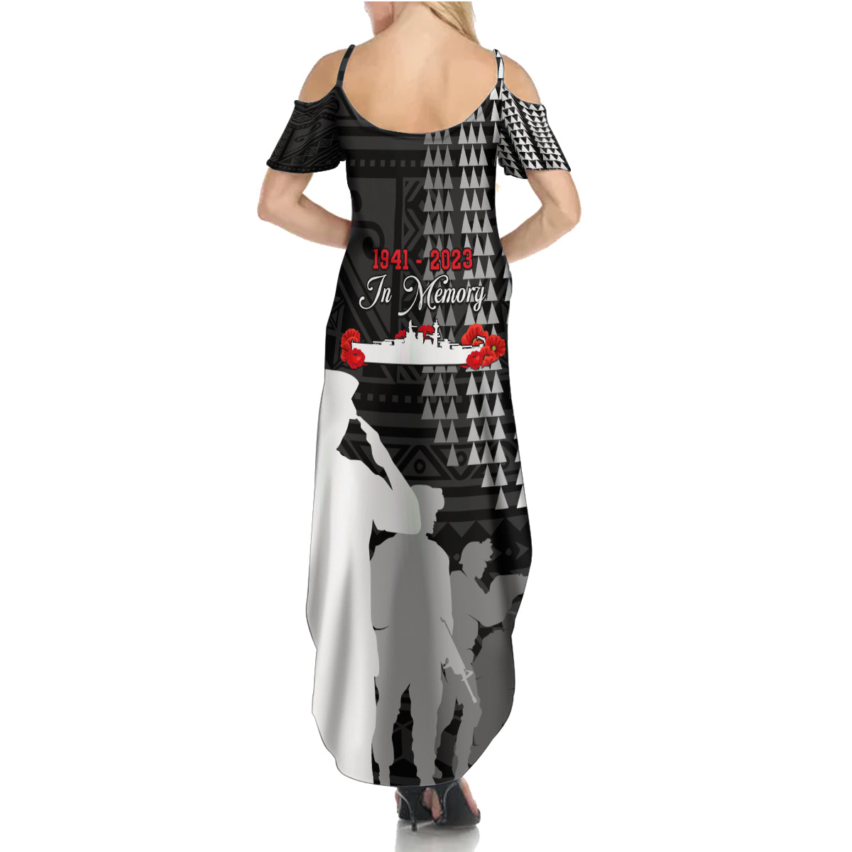 Pearl Harbor Remembrance Day Summer Maxi Dress USS Arizona In Memory With Polynesian Pattern LT05 - Polynesian Pride