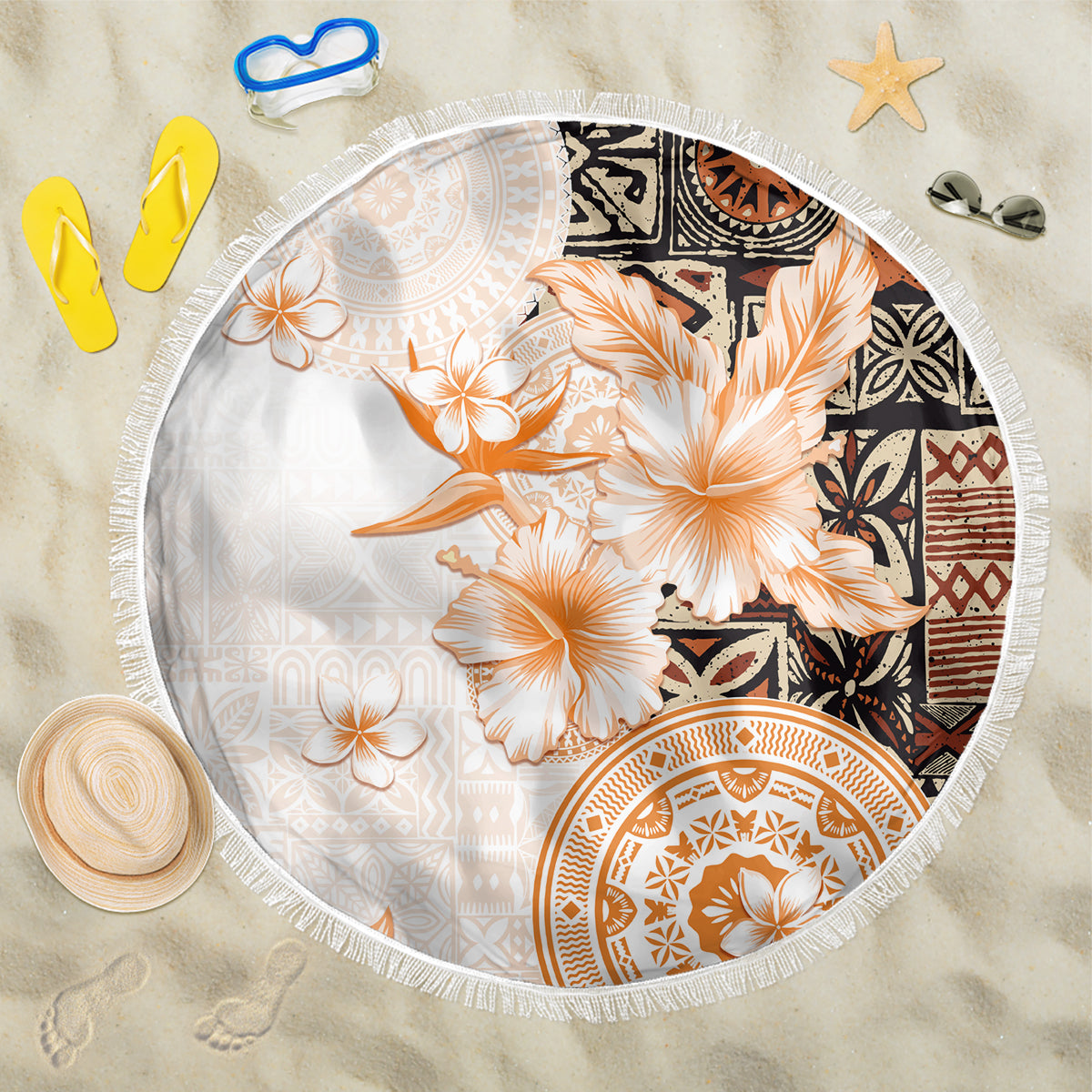 Fiji Beach Blanket Masi Tapa Pattern Brown LT05 One Size 150cm Brown - Polynesian Pride