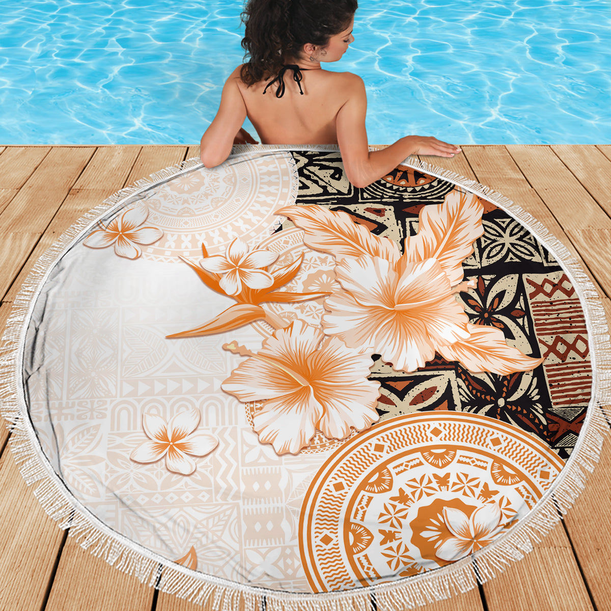 Fiji Beach Blanket Masi Tapa Pattern Brown LT05 - Polynesian Pride