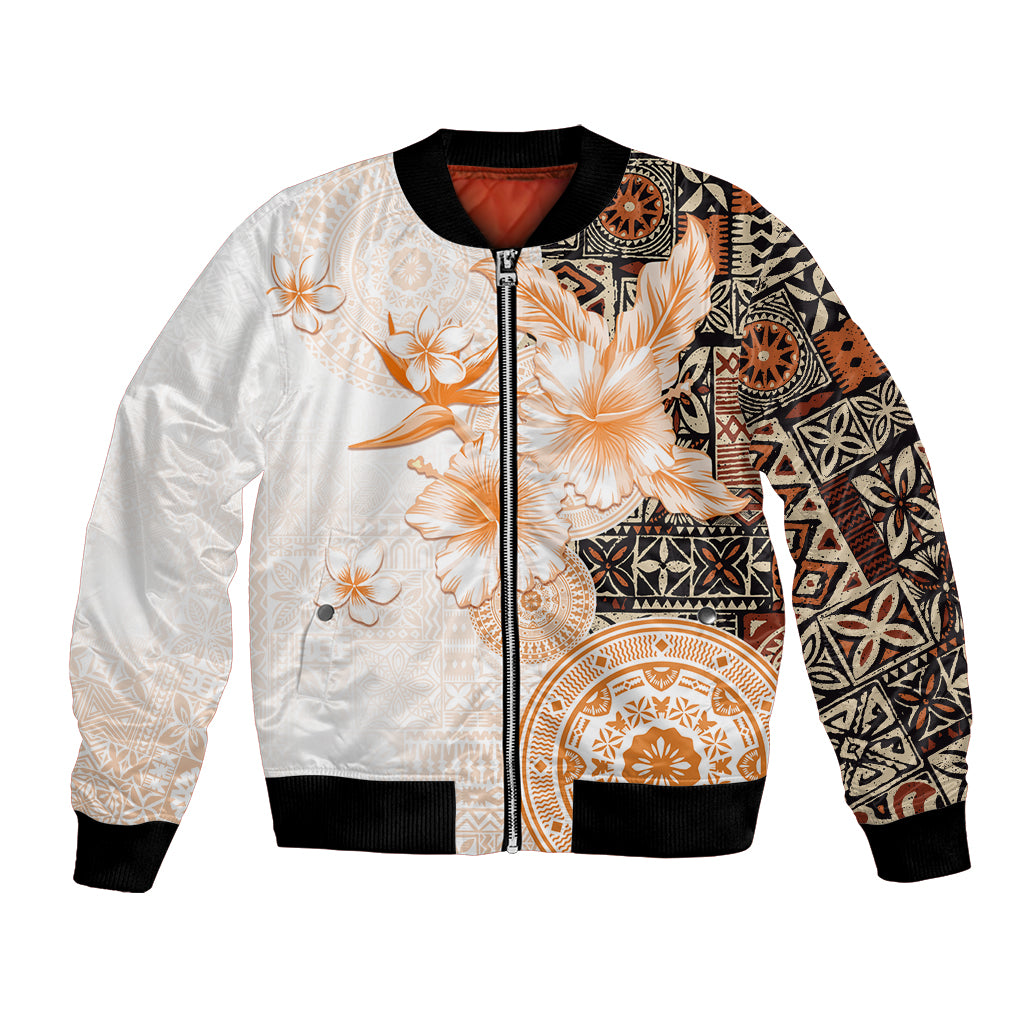 Fiji Bomber Jacket Masi Tapa Pattern Brown LT05 Unisex Brown - Polynesian Pride