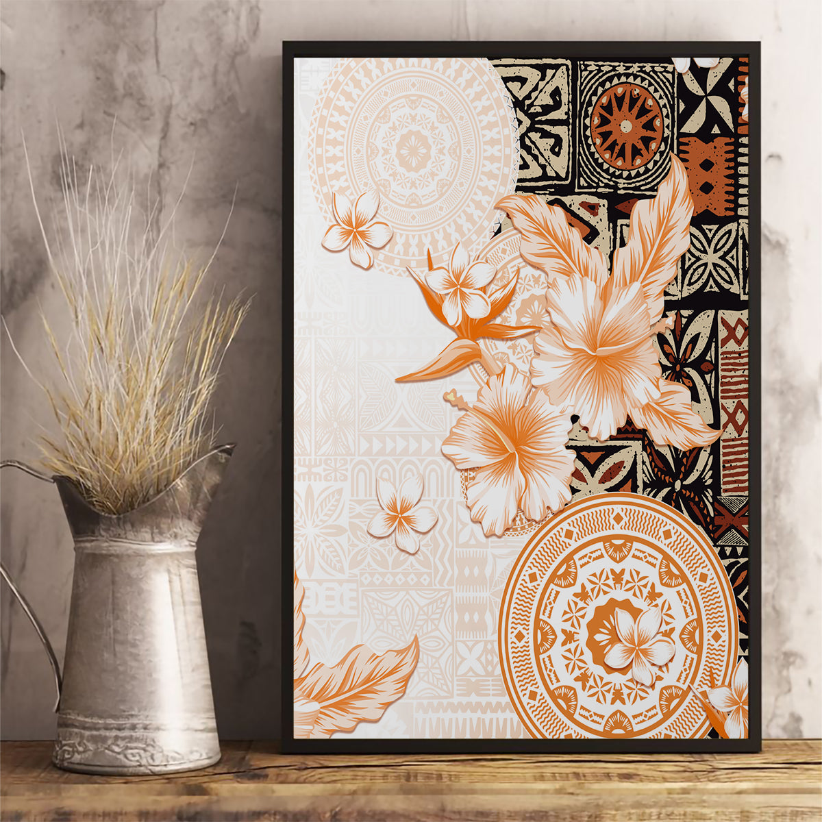 Fiji Canvas Wall Art Masi Tapa Pattern Brown LT05 - Polynesian Pride