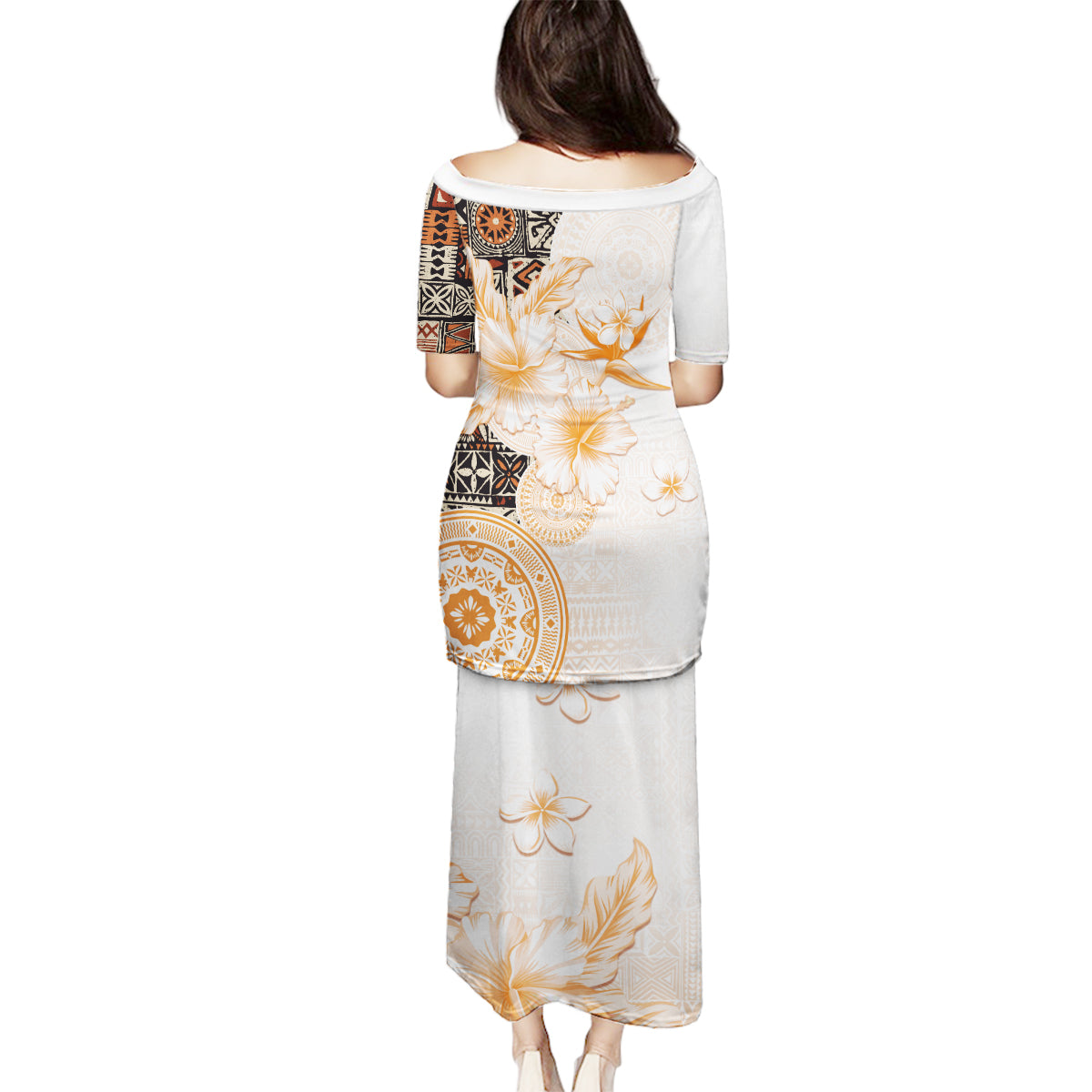 Fiji Family Matching Puletasi Dress and Hawaiian Shirt Masi Tapa Pattern Brown LT05 - Polynesian Pride