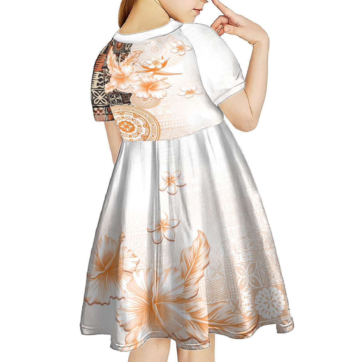 Fiji Kid Short Sleeve Dress Masi Tapa Pattern Brown LT05 - Polynesian Pride