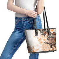 Fiji Leather Tote Bag Masi Tapa Pattern Brown LT05 - Polynesian Pride