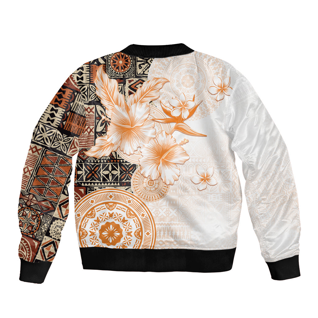 Fiji Sleeve Zip Bomber Jacket Masi Tapa Pattern Brown LT05 - Polynesian Pride